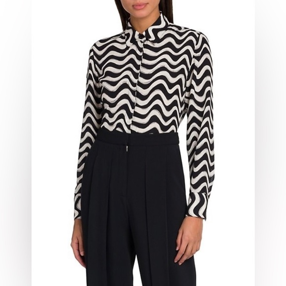 LUXE NWT STELLA MCCARTNEY WILLOW ZIG ZAG STRIPE SILK BLOUSE TOP SHIRT SIZE 40 - Picture 2 of 15